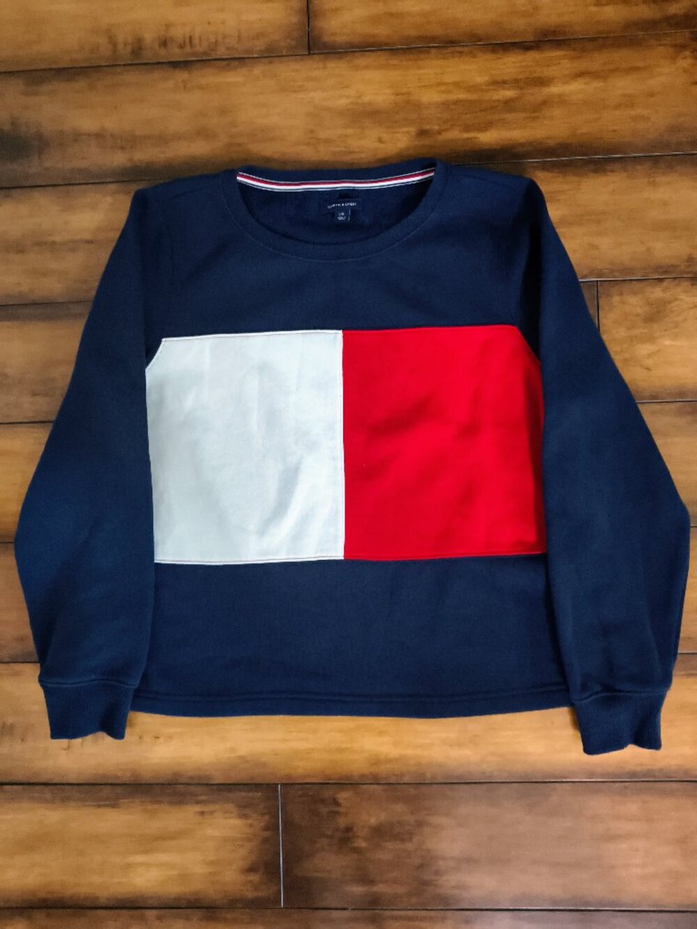 Classic Retro Tommy Hilfiger Color-Block Flag Crewneck Sweatshirt - Size L